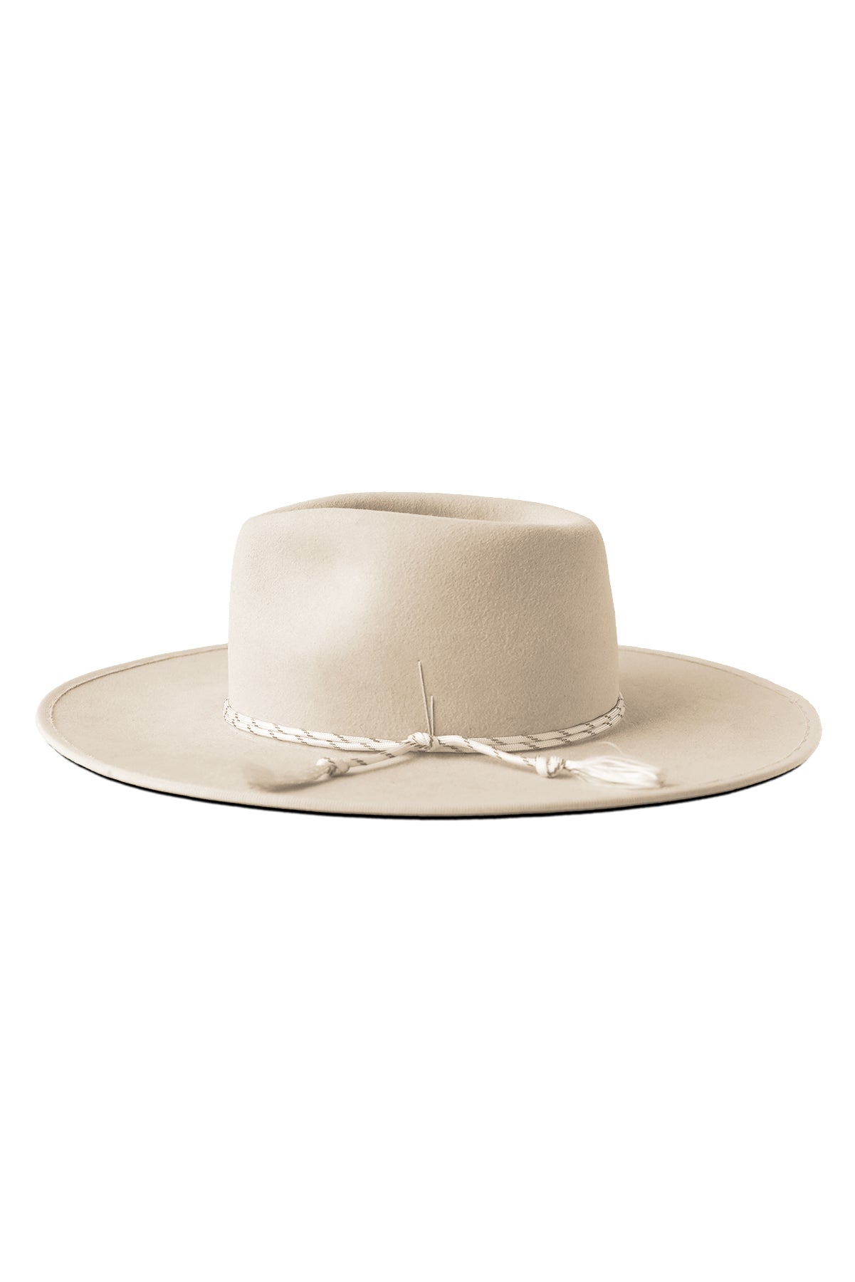 Unisex beige fur felt fedora hat with a wide brim and paracord, handcrafted by SoonNoon in Stockholm