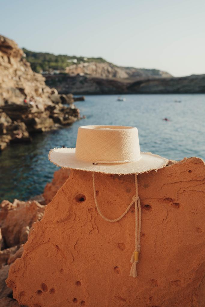 Beige light bolero straw vegan hat handmade in Stockholm