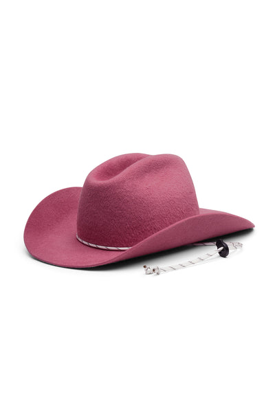 Pink cowboy in 100% velour fur felt hat with a wide brim and center crease. Unisex hat style in various sizes and colors. We ship worldwide. Shop now. Each SoonNoon hat is handmade with unique character in Stockholm, Sweden.