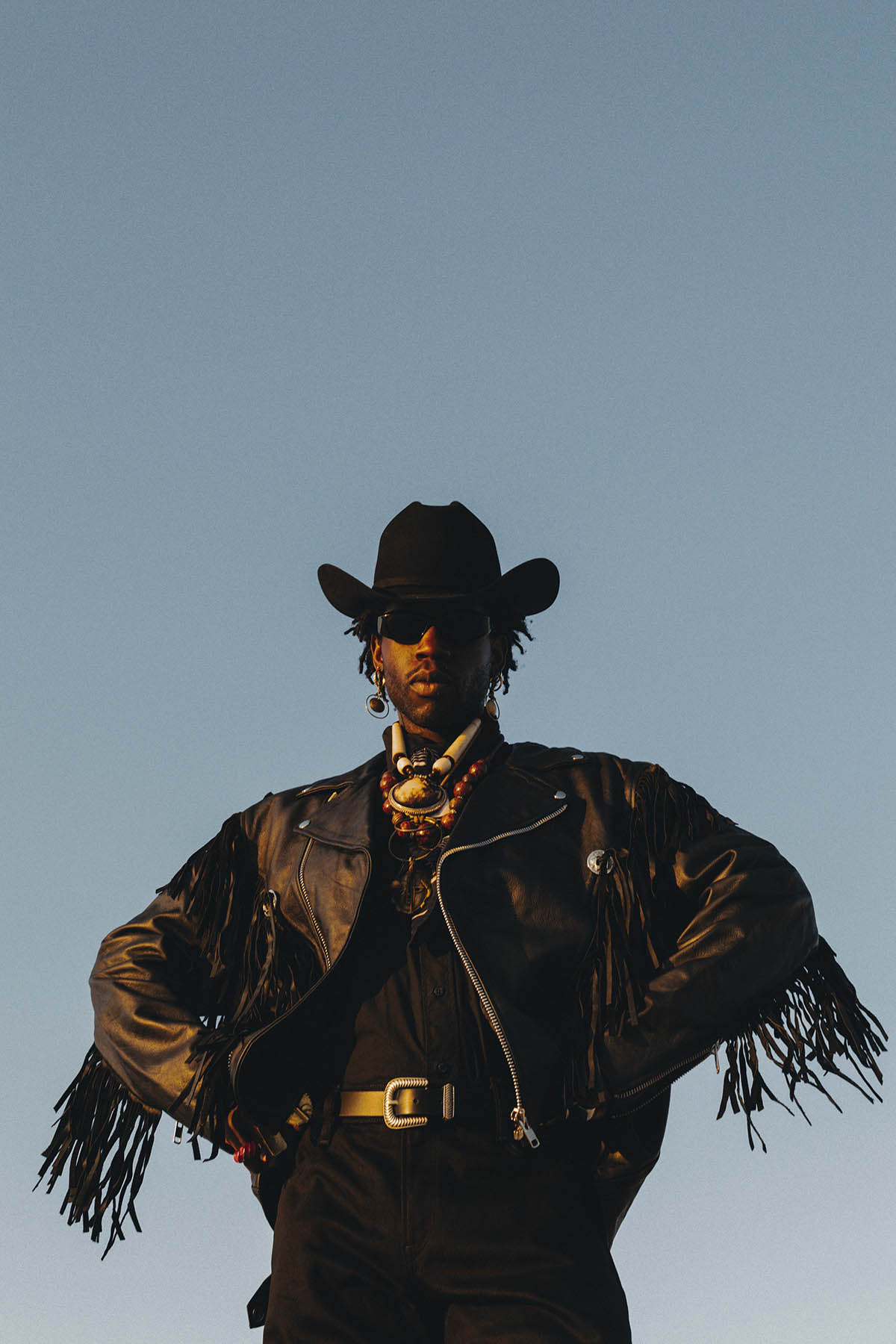 black cowboy hat leather jacket style Akikuma