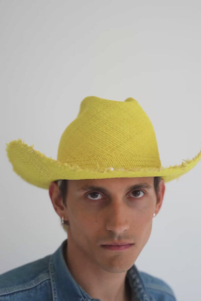 Yellow straw cowboy hat handmade by SoonNoon in Stockholm