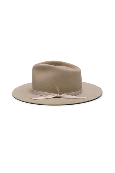 Beige fur felt fedora hat with a wide brim and light beige ribbon. Unisex hat style in various sizes and colors. We ship worldwide. Shop now. Each SoonNoon hat is handmade with unique character in Stockholm, Sweden.