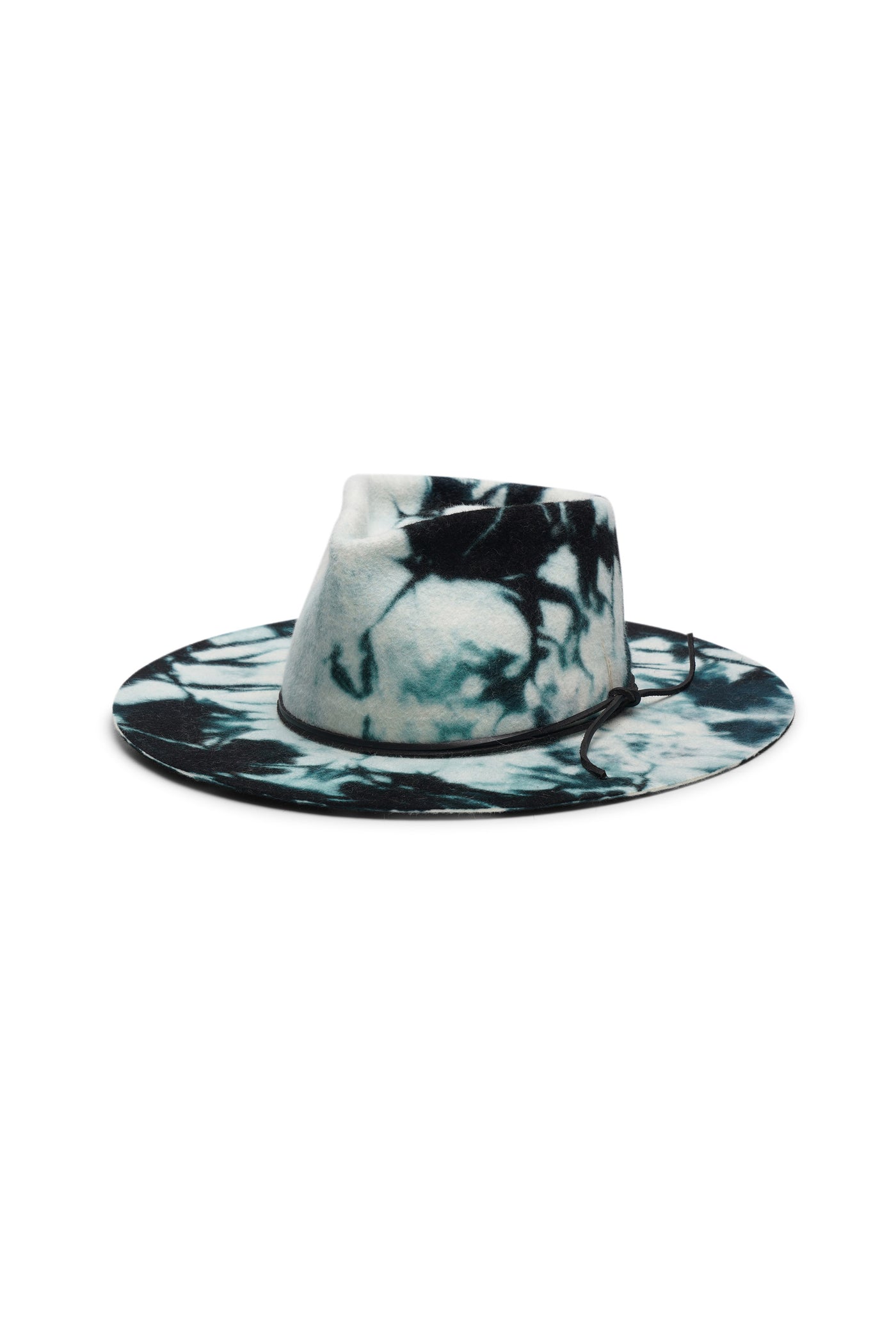White and green tie dye fur felt fedora hat with a wide brim and tear drop crown. Unisex hat style in various sizes and colors. We ship worldwide. Shop now. Each SoonNoon hat is handmade with unique character in Stockholm, Sweden.