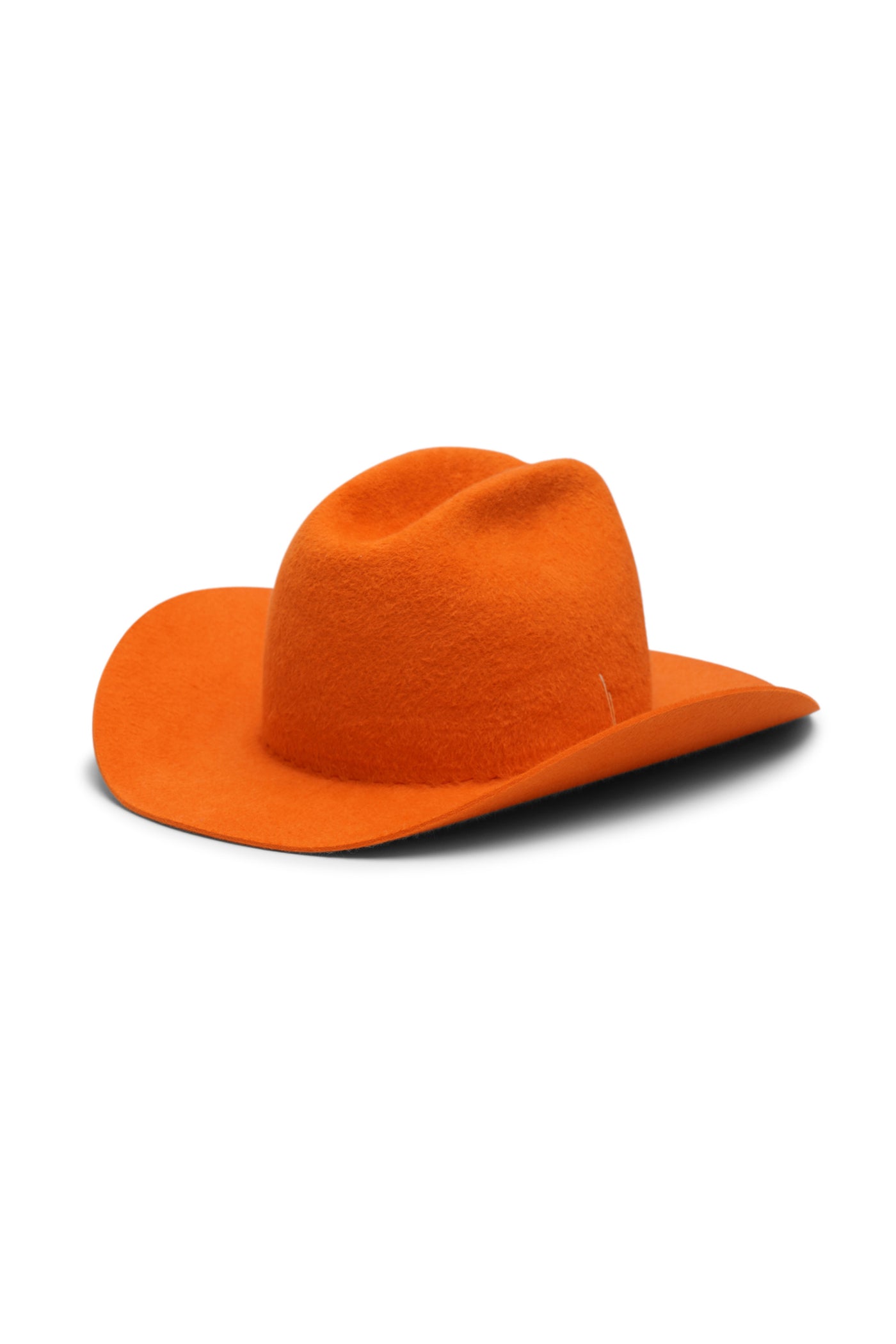 Unisex orange fur felt cowboy hat with a wide brim and center crease, handcrafted by SoonNoon in Stockholm